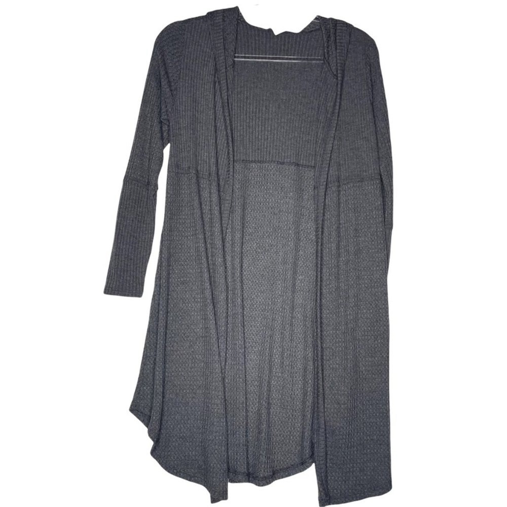 Paper Crane Charcoal Grey Waffle Knit Hooded Open Front Duster Cardigan XS
